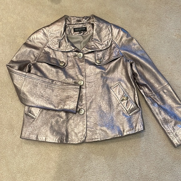 SILVER LEATHER JACKET,Jones New York, PS - Picture 2 of 10